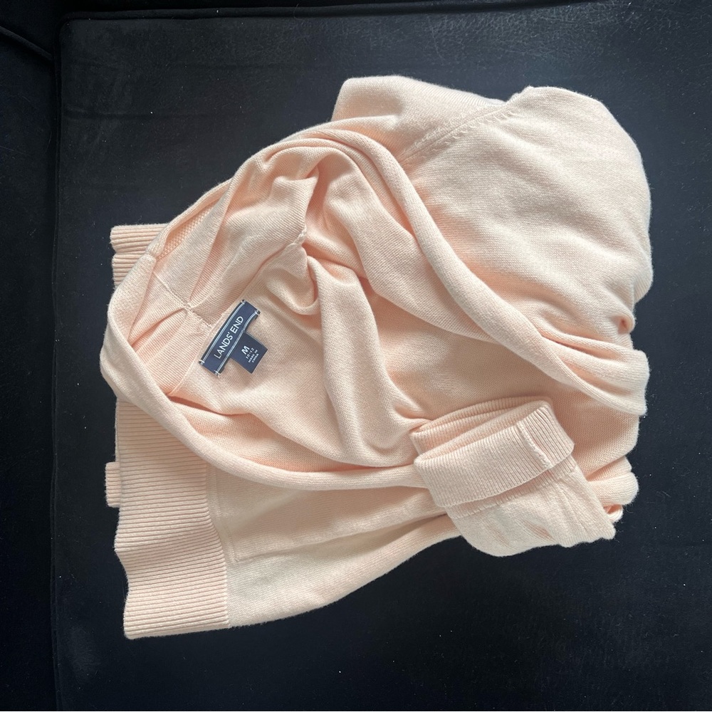 Peach Knit Cardigan Cotton Long sleeve Roll Hem Open Front Sweater Layering Top - Picture 7 of 10